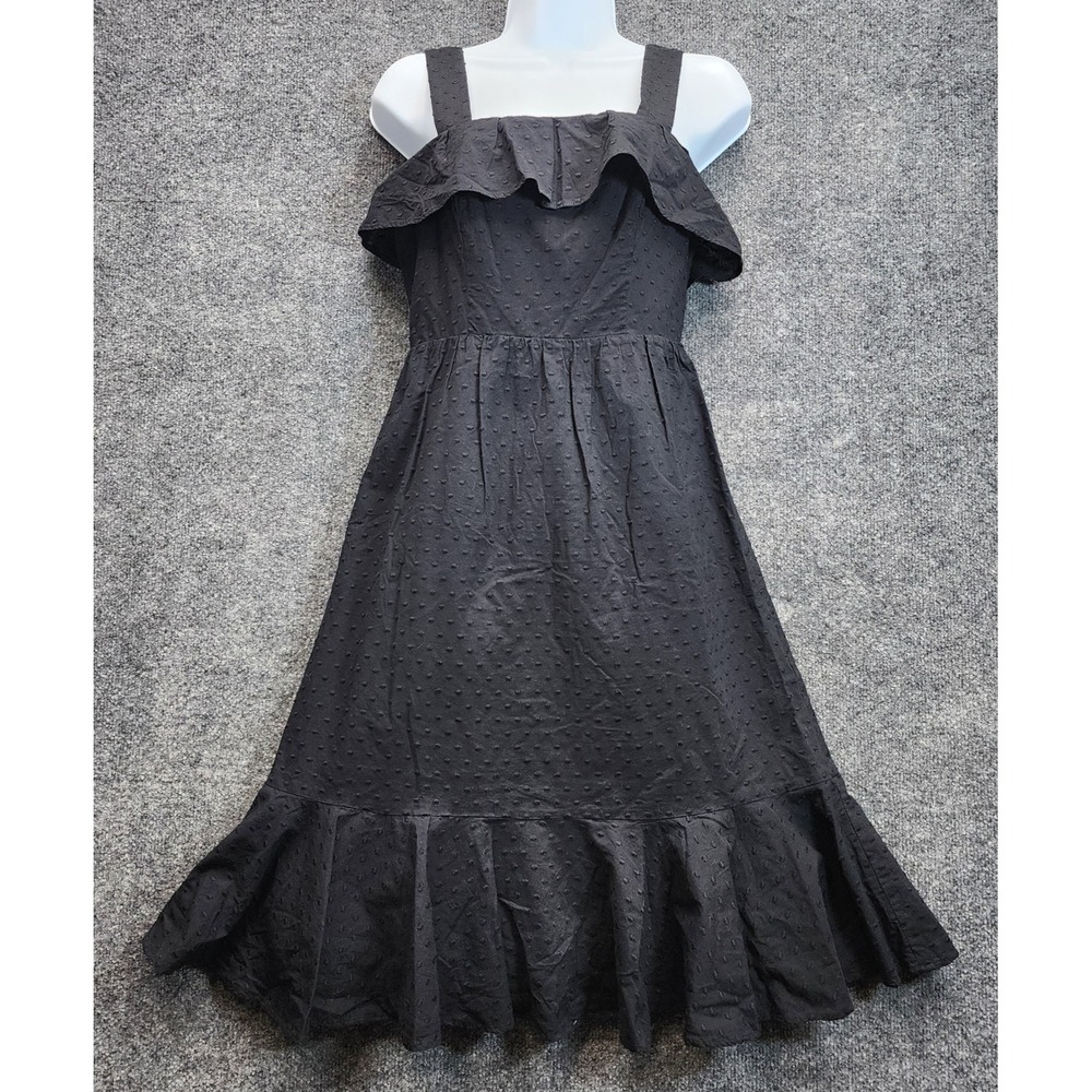 J.Crew Women's Black Swiss Dot Ruffle Midi Dress Cotton Cottagecore Romantic 2